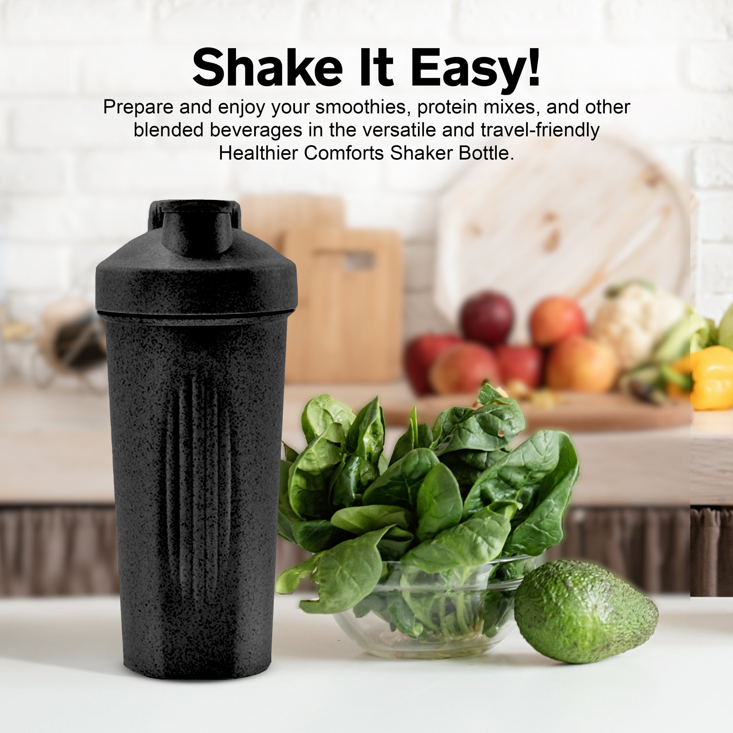 Eco-Friendly Shaker Bottle w/ Mixer Ball, 24 oz. (700ml), BPA Free,  Biodegradable, Wheat Straw, Sustainable, Protein Drinks, Smoothies,  Pre-Workout, Dishwasher Safe, Shatter-Proof
